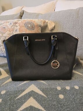 Michael Kors Black Saffiano Satchel with Gold Hardware